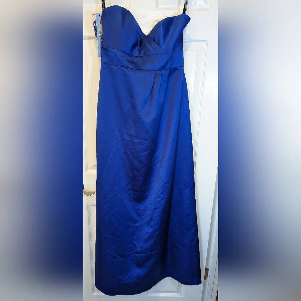NWT Alfred Angelo strapless blue formal homecoming faux wrap maxi long dress 4 - Picture 2 of 12
